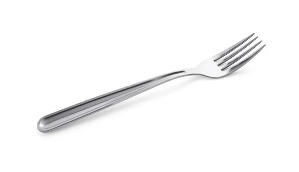 One Shiny Metal Fork Isolated White — Fotografia de Stock
