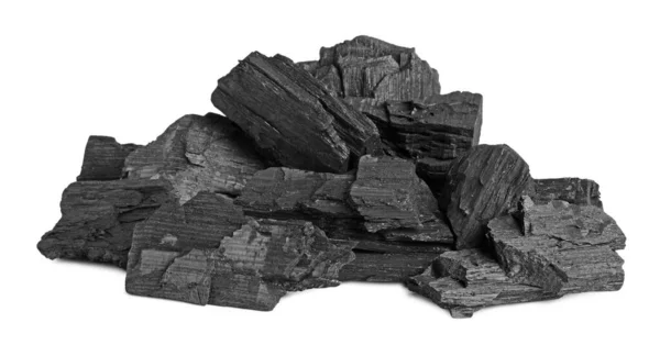 Heap Carvão Isolado Branco Depósitos Minerais — Fotografia de Stock