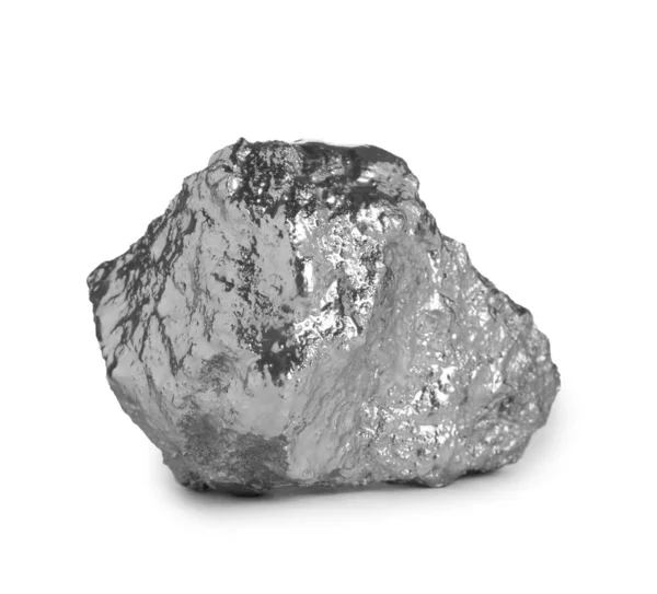 Glänsande Silver Nugget Vit Bakgrund — Stockfoto