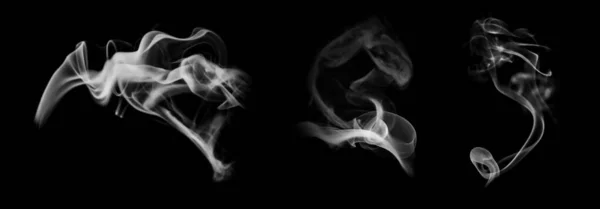 Sammlung Von Weißem Rauch Auf Schwarzem Hintergrund — Stockfoto