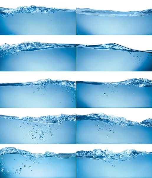 Collage Med Olika Vackra Vattenvågor Vit Bakgrund — Stockfoto