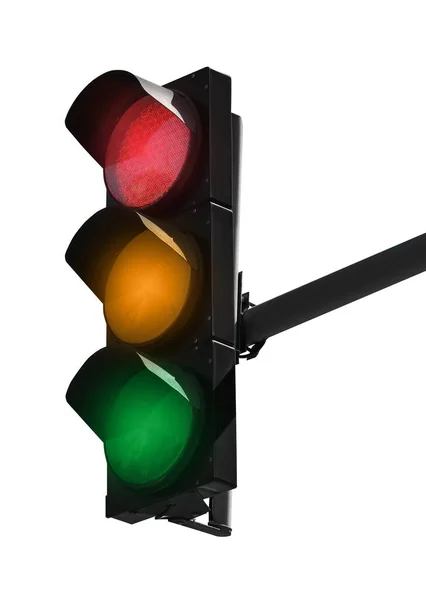 Dopravní Signál Třemi Světly Izolovanými Bílém — Stock fotografie