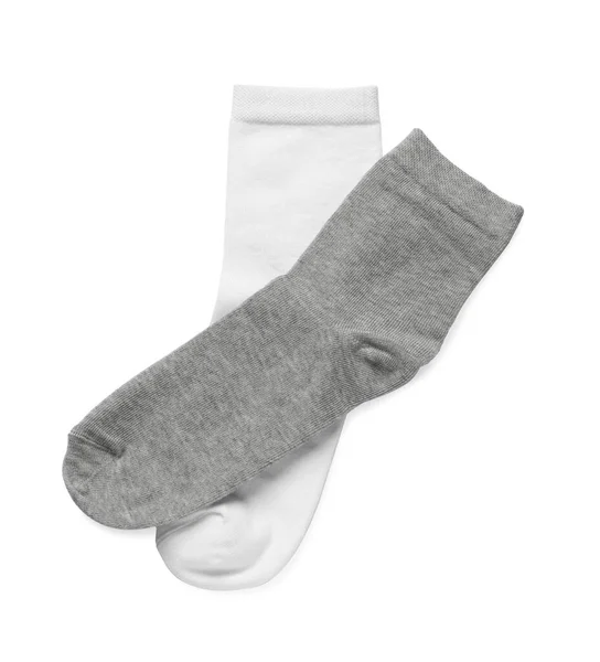 stock image Different socks isolated on white, top view