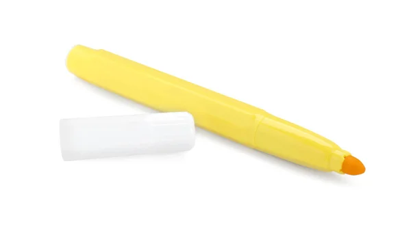 Marcador Amarillo Brillante Tapa Aislada Blanco Papelería Escolar — Foto de Stock