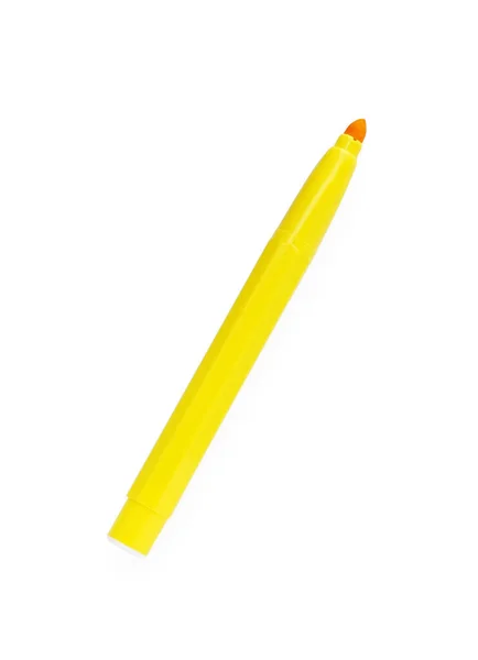 Bright Yellow Marker Isolated White Top View — 스톡 사진