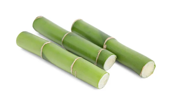 Pieces Beautiful Green Bamboo Stems White Background — Stock Photo, Image