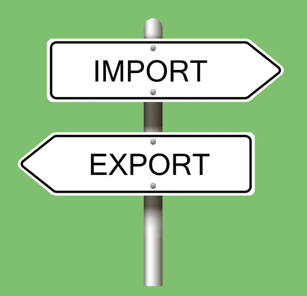 Importação Exportação Seta Forma Sinal Estrada Fundo Verde Claro — Fotografia de Stock