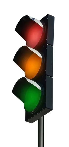 Dopravní Signál Třemi Světly Izolovanými Bílém — Stock fotografie