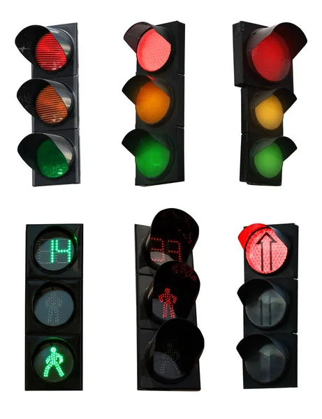 不同背景下的交通信号灯 拼贴设计 — 图库照片