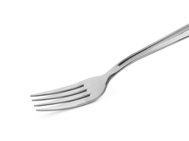 Bir parlak metal çatal beyaza izole edilmiş.