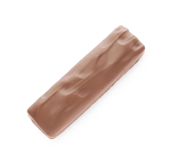 Barra Chocolate Saboroso Isolado Branco Vista Superior — Fotografia de Stock