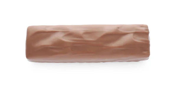 Barra Chocolate Saboroso Isolado Branco Vista Superior — Fotografia de Stock
