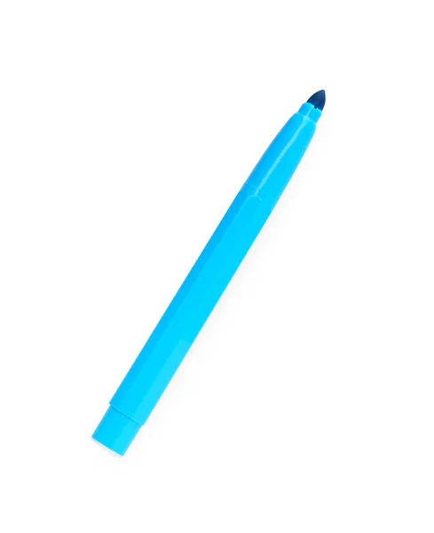 Marcador Azul Claro Brilhante Isolado Branco Vista Superior — Fotografia de Stock