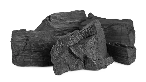 Stukken Steenkool Geïsoleerd Wit Minerale Afzettingen — Stockfoto