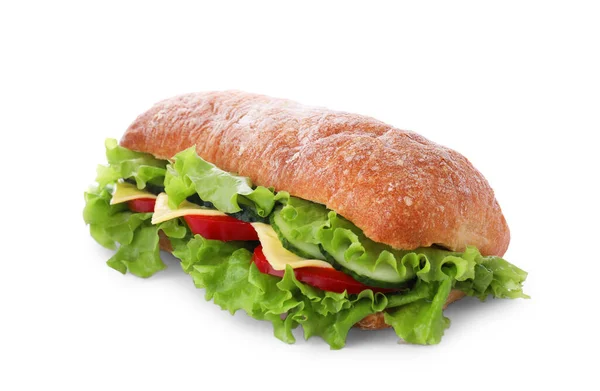 Смачний Бутерброд Свіжими Овочами Сиром Ізольовані Білому — стокове фото