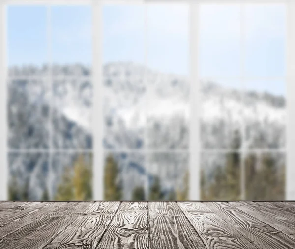 stock image Empty wooden surface against window indoors. Space for design