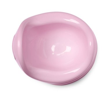 Pembe bebek lazımlığı beyaza izole edilmiş, üst manzara. Tuvalet eğitimi