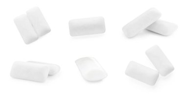 Beyaz arkaplanda sakız pedleri olan kolaj