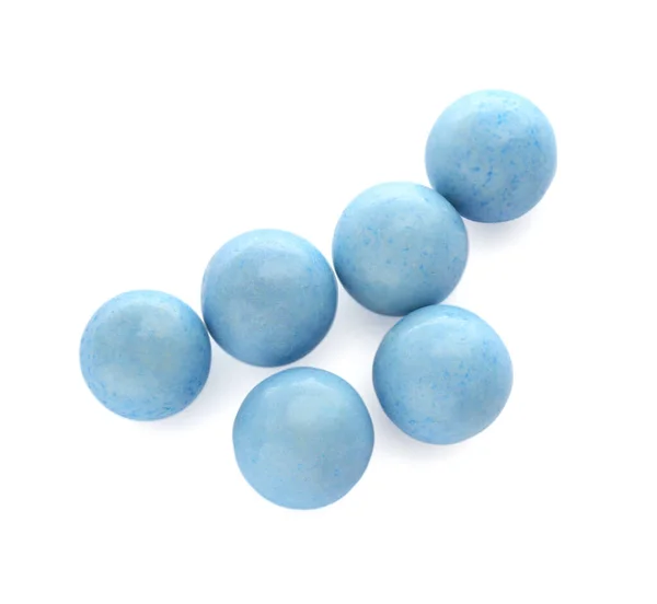 Bright Light Blue Chewy Gumballs Isolated White — Stock Photo, Image
