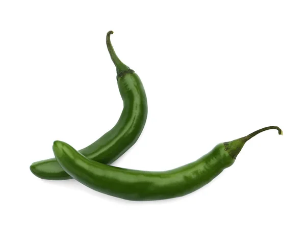 Green Hot Chili Peppers White Background — Stock Photo, Image