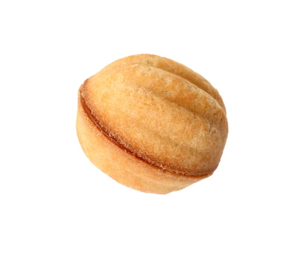 Biscoito Delicioso Forma Noz Com Leite Condensado Isolado Branco — Fotografia de Stock