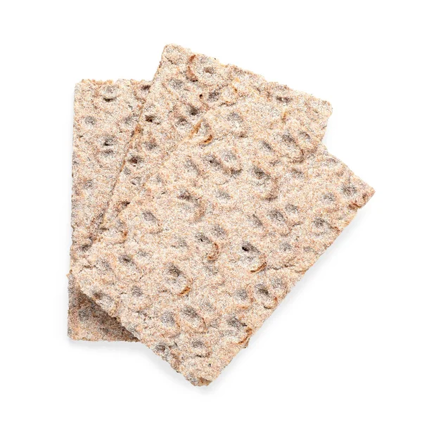 stock image Three tasty crispbreads on white background, top view