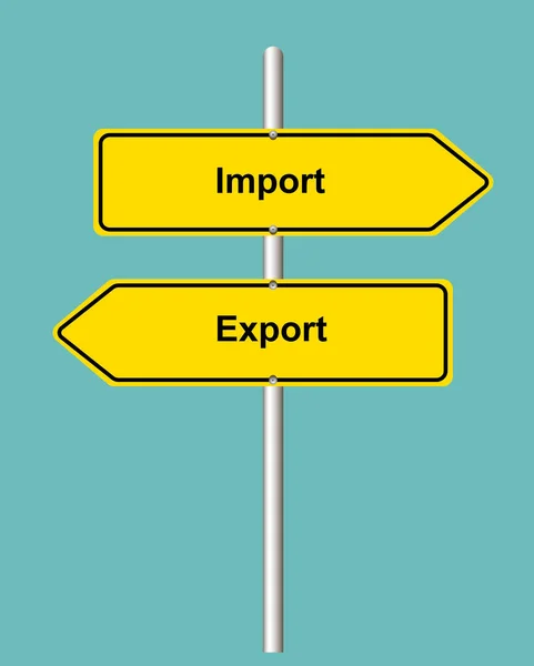 Importar Señal Ruta Amarilla Forma Flecha Exportación Sobre Fondo Turquesa —  Fotos de Stock