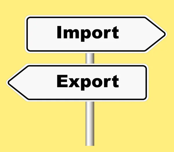 Import Export Flèche Forme Panneau Signalisation Sur Fond Jaune — Photo