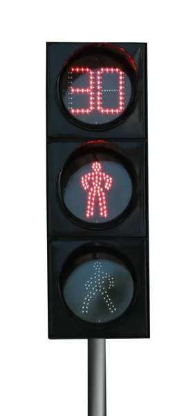 Modern Verkeerslicht Met Timer Voetgangerssignalen Geïsoleerd Wit — Stockfoto