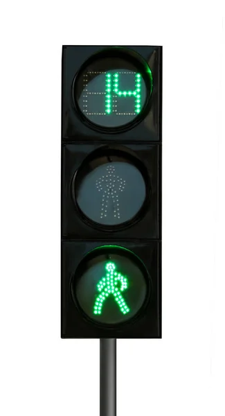 Luz Trânsito Moderna Com Temporizador Sinais Pedestres Isolados Branco — Fotografia de Stock