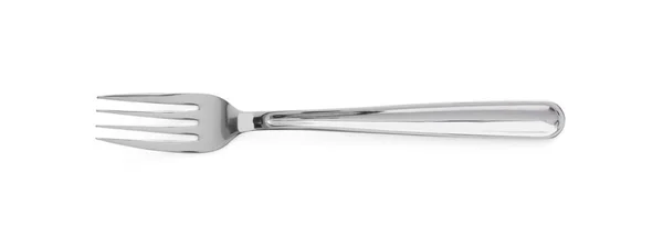 One Shiny Metal Fork Isolated White Top View — Stock Photo, Image