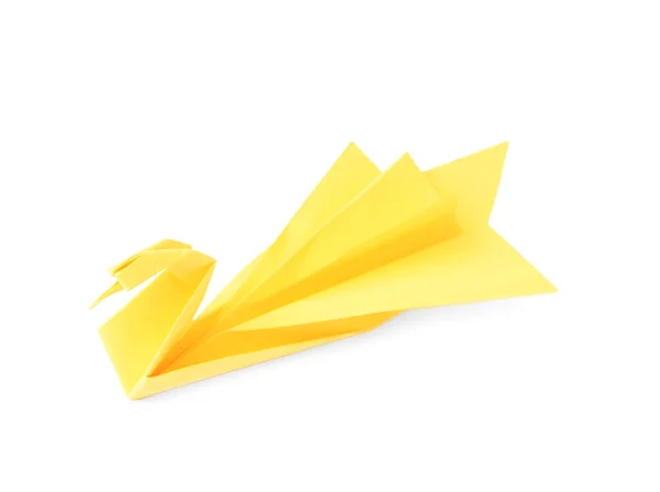 Yellow Paper Swan Isolated White Origami Art — Fotografia de Stock