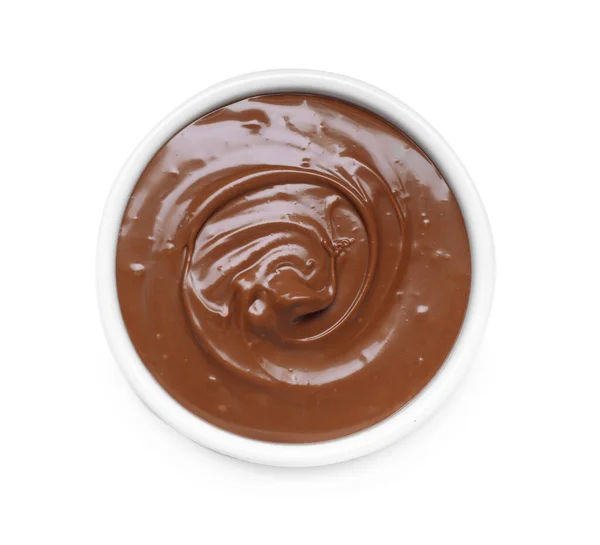 Tál Ízletes Csokoládé Paszta Elszigetelt Fehér Felső Nézet — Stock Fotó