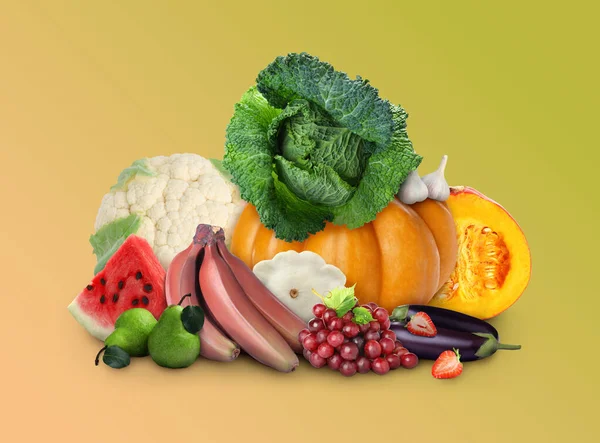 Verse Groenten Fruit Pastel Oranje Groene Achtergrond — Stockfoto