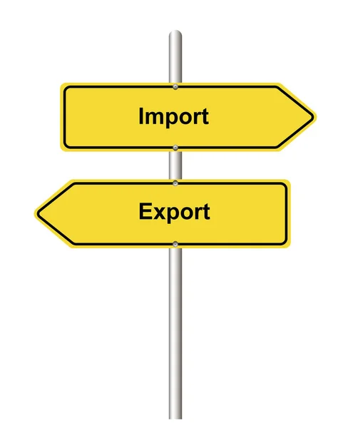 Importar Flecha Exportación Forma Señal Carretera Amarilla Sobre Fondo Blanco —  Fotos de Stock