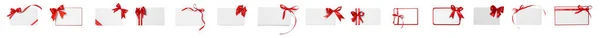 Набор Множества Различных Подарочных Карт Красными Бантами Белом Фоне Вид — стоковое фото