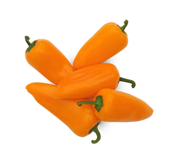 Fresh Raw Orange Hot Chili Peppers White Background Top View — 스톡 사진