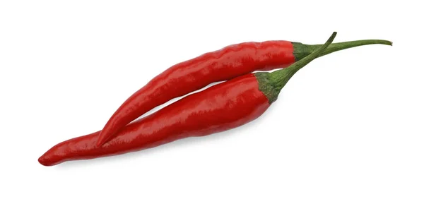 Red Hot Chilli Papričky Izolované Bílém Horní Pohled — Stock fotografie