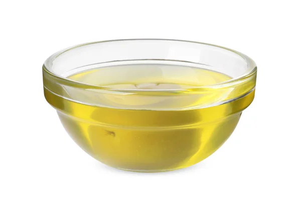 Huile Olive Dans Bol Verre Sur Fond Blanc Cuisine Saine — Photo