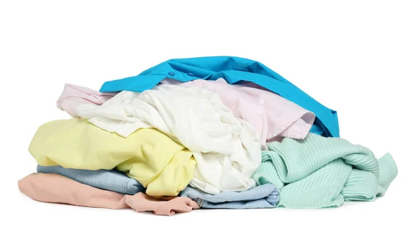 Куча Разноцветной Одежды Изолированной Белом — стоковое фото