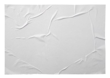 Boş buruşmuş kağıt posteri beyaz, üst görünümde izole