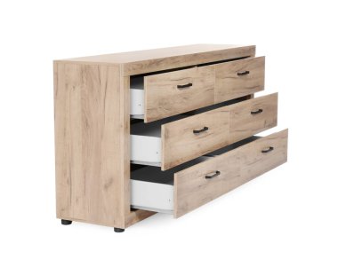 New wooden chest of drawers isolated on white