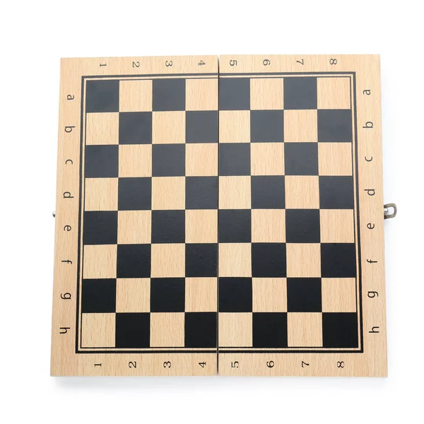 Leeres Schachbrett Aus Holz Isoliert Auf Weiß Ansicht Von Oben — Stockfoto