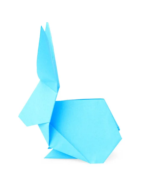 Light Blue Paper Bunny Isolated White Origami Art — Stok Foto