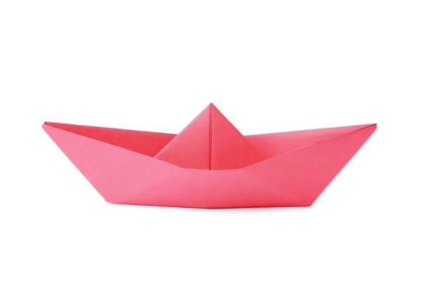 红色纸船与白色隔离 Origami艺术 — 图库照片