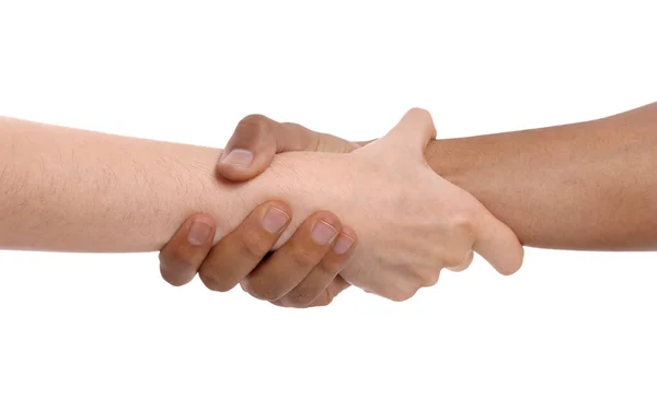 Internationale Beziehungen Menschen Die Hände Auf Weißem Hintergrund Halten Nahaufnahme — Stockfoto