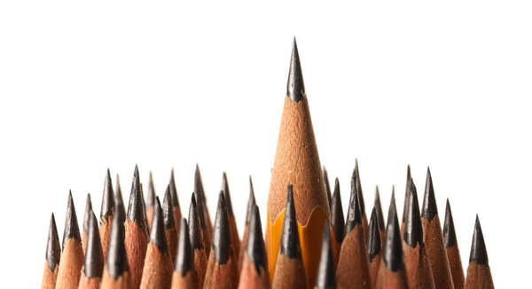 Many sharp graphite pencils isolated on white