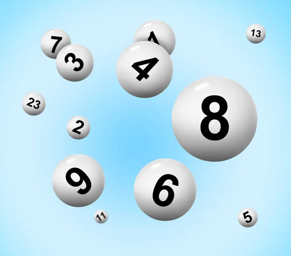 Mnoho Loterie Koule Padající Světle Modré Gradient Pozadí — Stock fotografie