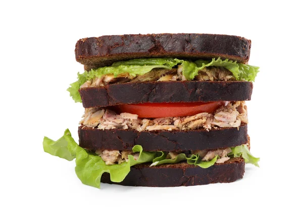 Смачний Бутерброд Тунцем Помідорами Салатом Білому Тлі — стокове фото