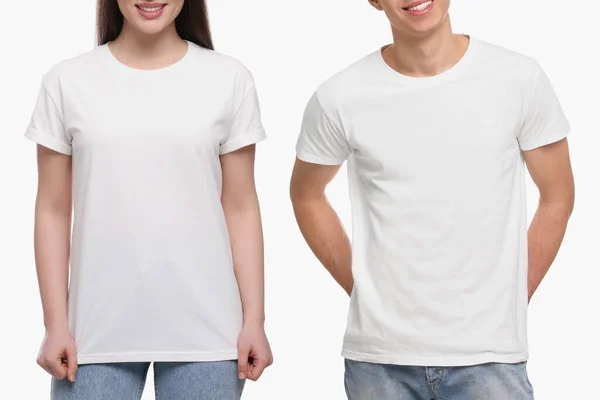 Mensen Met Casual Shirts Een Witte Achtergrond Close Mockup Voor — Stockfoto